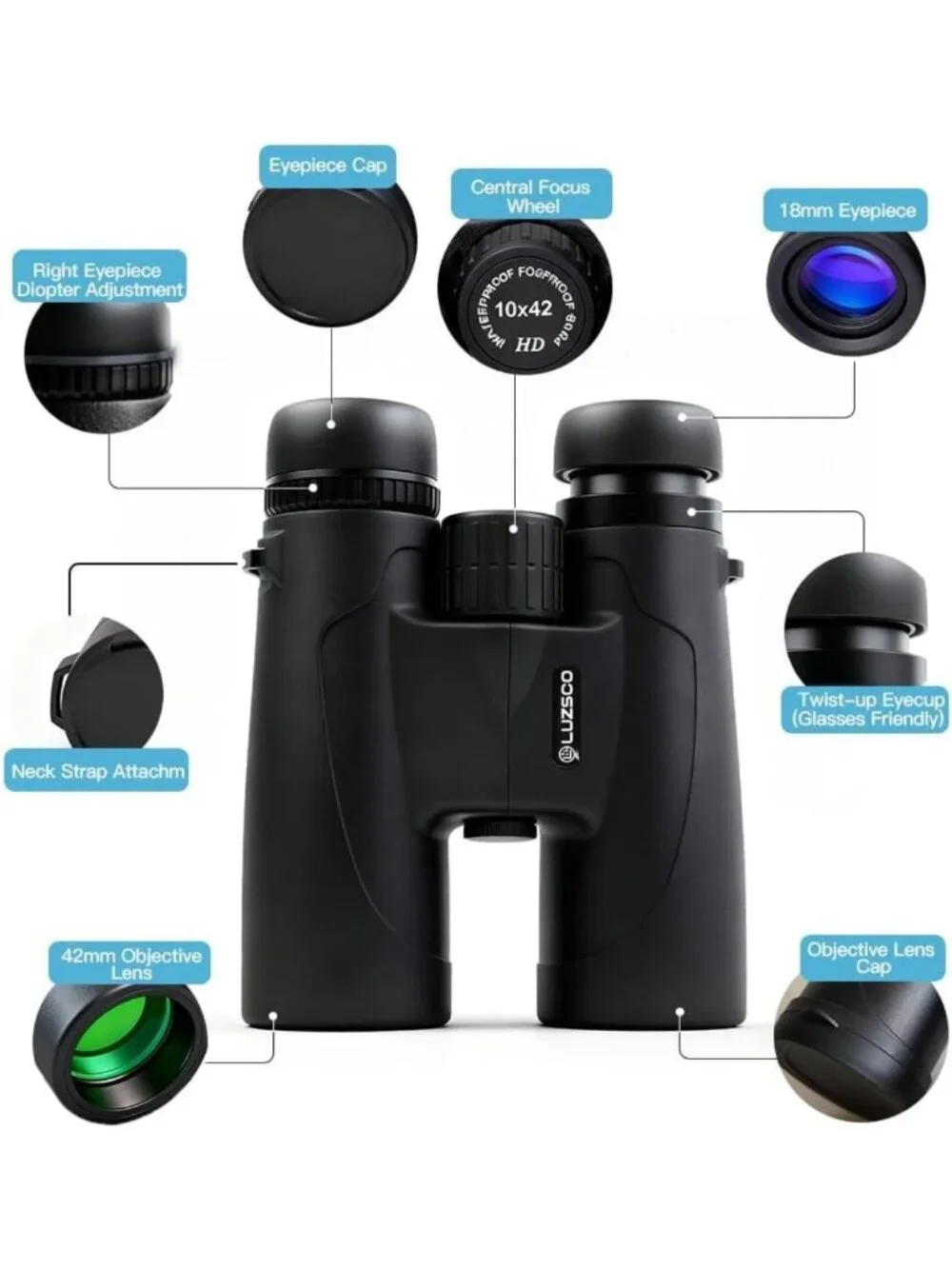 High-Powered 10x42 Waterproof Binoculars for Bird Watching, Hiking & Sports